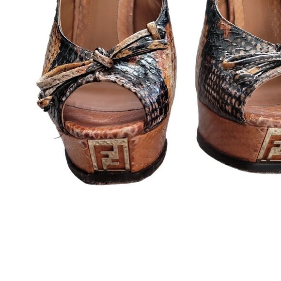 FENDI Brown Snakeskin Print Slingback Heels Sz 37 (7) - Picture 8 of 12